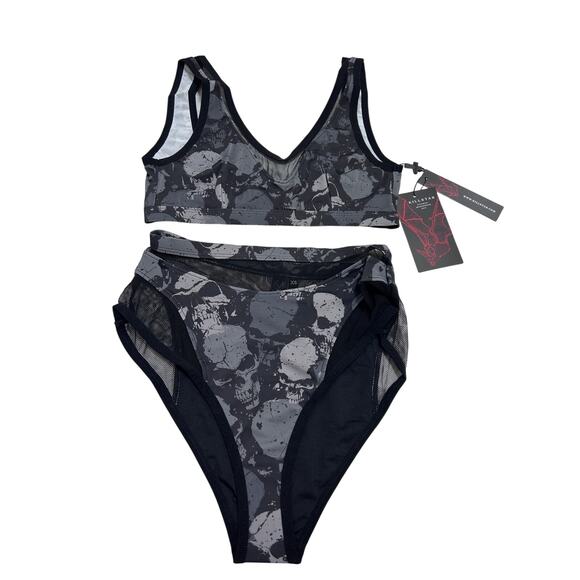 Killstar Tomb Lagoon Bikini Set XS Black Skull Gothic Pinup Vampy Rockabilly Emo - Picture 2 of 11